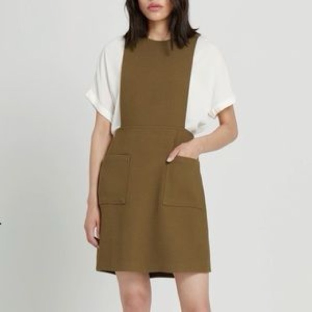 Frank and Oak olive green mini utility overall dress